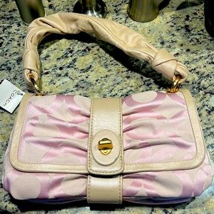Authentic/Original Coach 13408 pleated signature handbag w/rose gold hardware